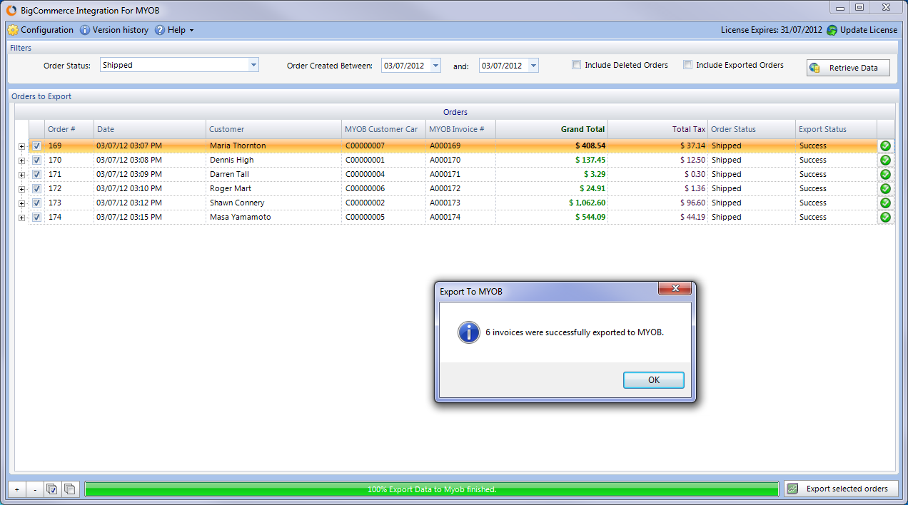 How to export Orders to MYOB Innovent Support